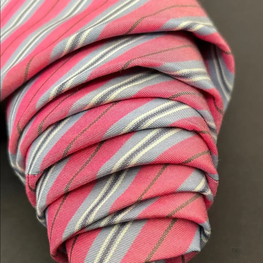 Hickey Freeman Pink Striped Men's Tie, 100% Silk, Office to Special Occasion